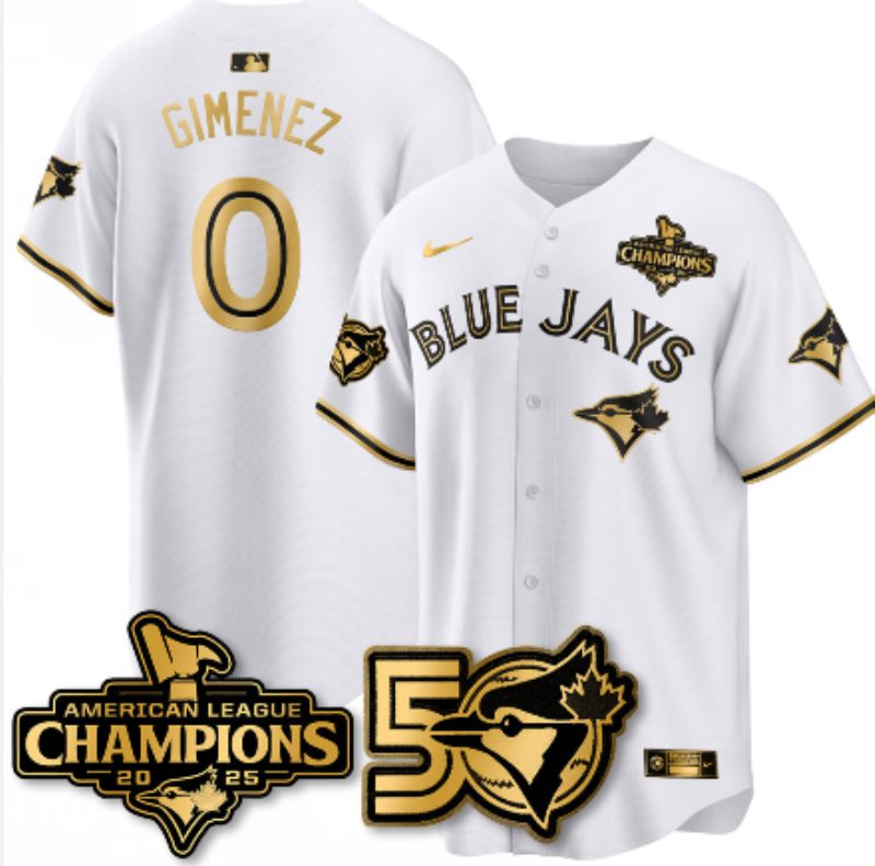 Men 2026 Toronto Blue Jays #0 Gimenez White gold Game Nike MLB Jersey style 0021